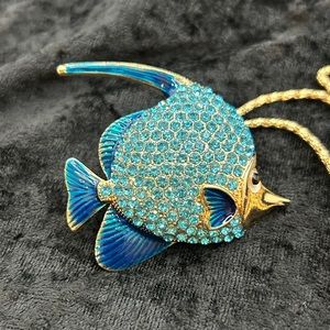 Betsey Johnson Turquoise Rhinestone Tropical Fish Pendant Necklace